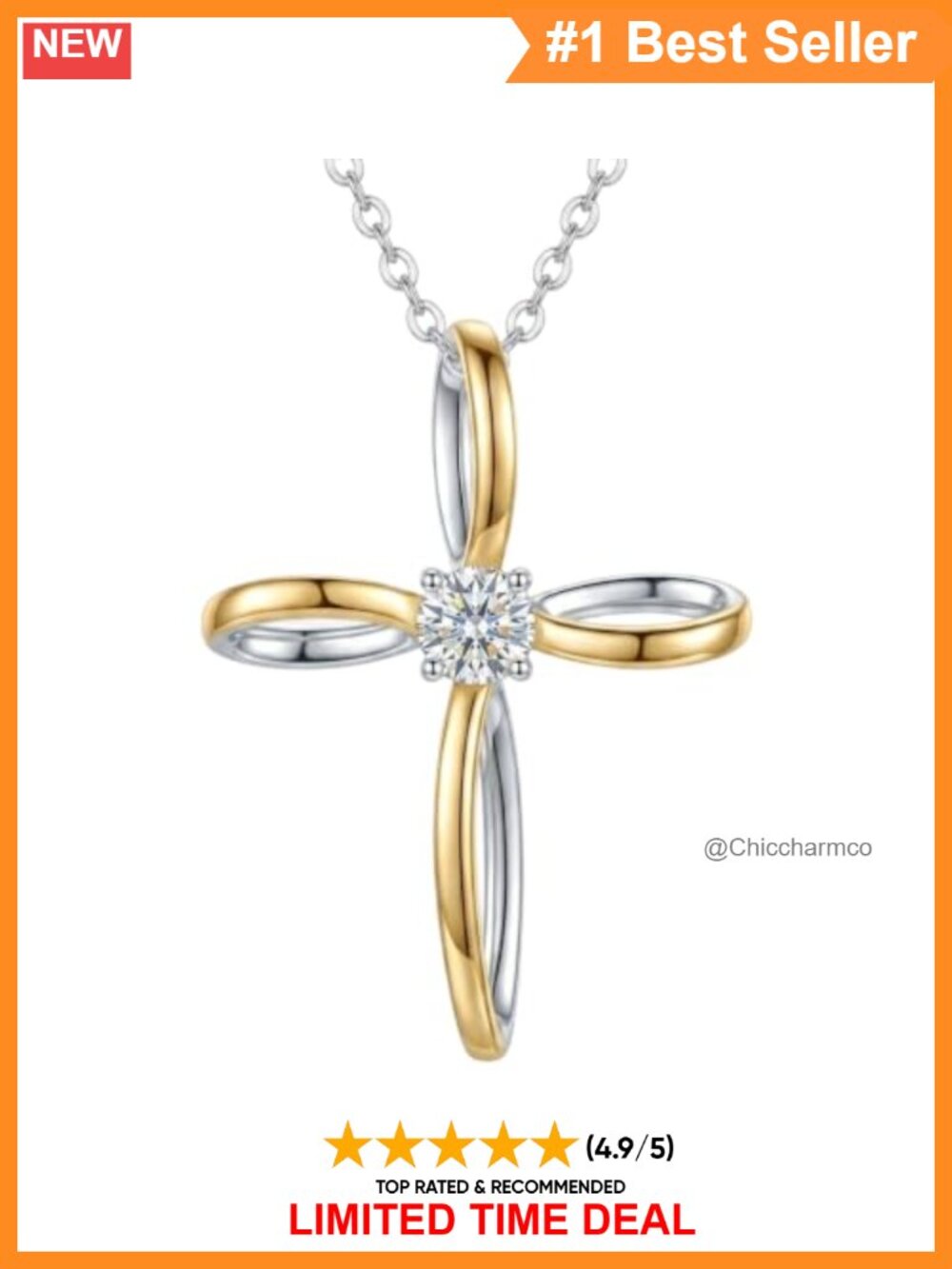 0.5CT Moissanite Cross Necklace 18K Gold Filled Sterling Silver